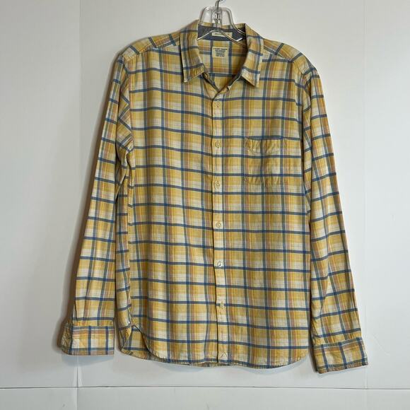 Lucky Brand California Fit Plaid Button Front Shirt Yellow Blue Mens Small - Picture 2 of 14